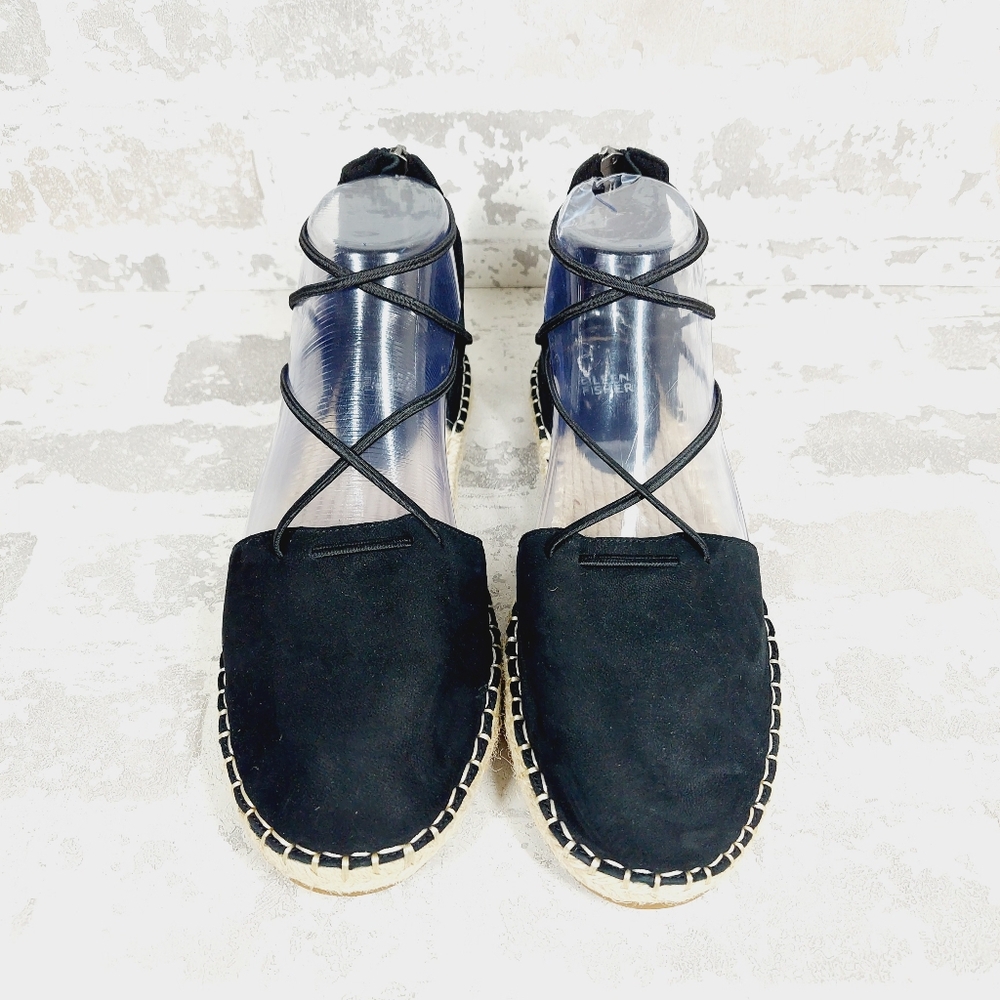 New Eileen Fisher Leather Lace Up D'Orsay Espadrille Black Flat Sandals F590 - Picture 3 of 12